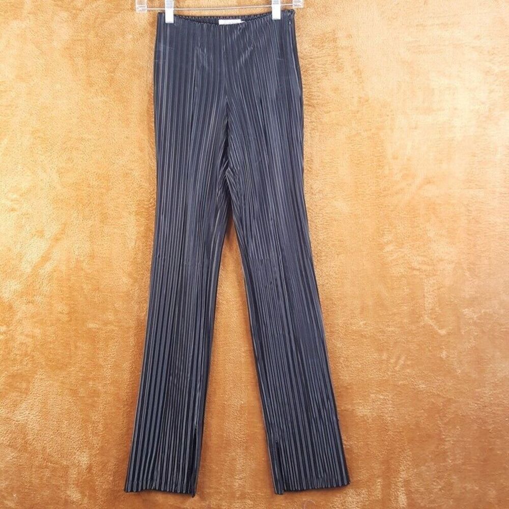 GOOD AMERICAN Womens Pants Size 0 Black Flare Faux Leather Illusion Stripe
